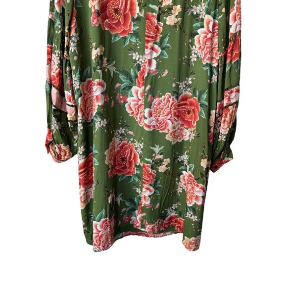 Farm Rio Long Sleeve Green Floral Dress 1X NWT Elinor Tunic Ruffle Short Flowy - Picture 7 of 15